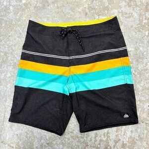 Reef Peeler Board Shorts Mens 34 Black Striped Drawstring Surfing Swim Trunks